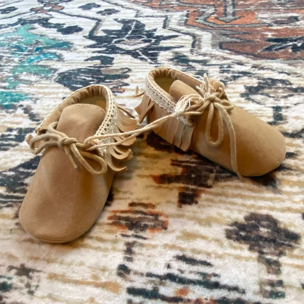 Tan Toddler Moccasins with Fringe Detail